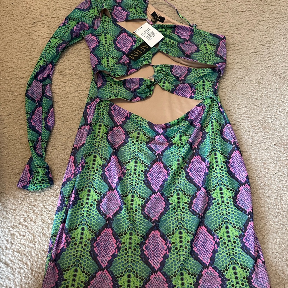 AFRM Green and Purple Long Sleeve Dress
